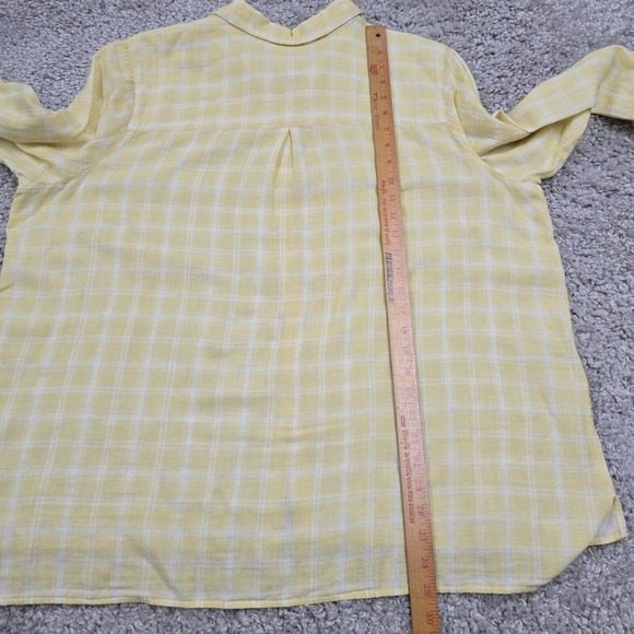 J Jill Shirt Women 2X Yellow White Plaid Button Roll Tab Sleeve Beachy Coastal‎ - Picture 10 of 11